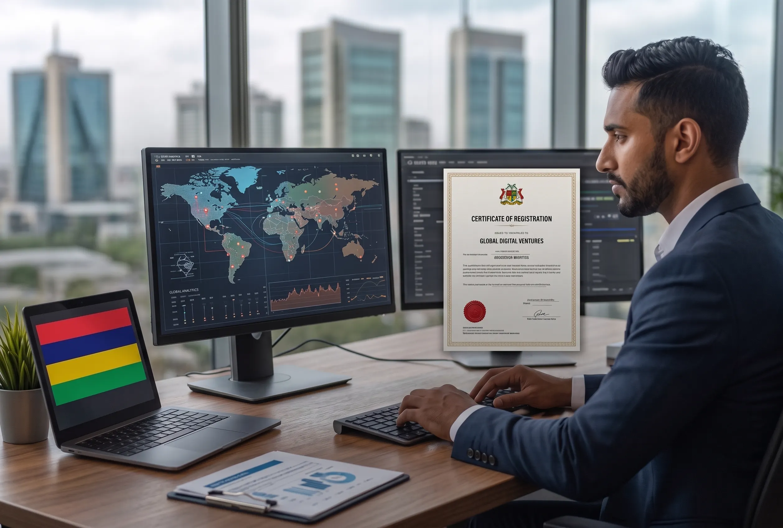 Digital entrepreneur working remotely in Mauritius