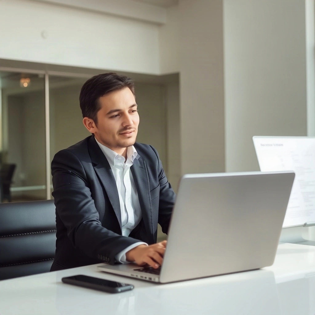 International consultant working on a laptop